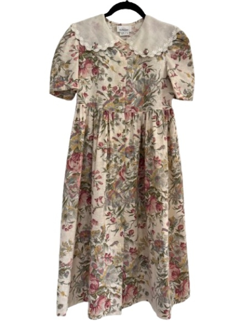 Vintage Bonnie Jean Floral Rosette Button Front  Cottagecore Prairie Dress ILGWU